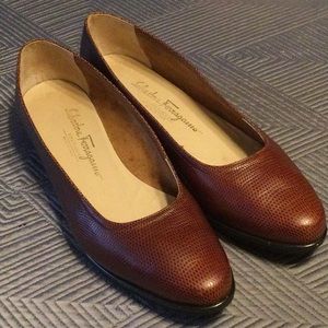 Salvatore Ferragamo brown 9.5 wedge shoes for women